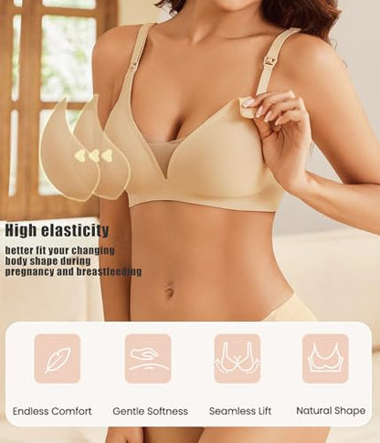 Avidlove Nursing Bras for Breastfeeding Wireless Seamless Maternity Bra - color: Nude, size: Small