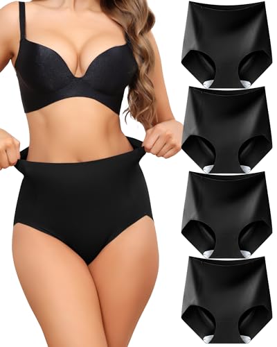 LEVAO Women's Tummy Control Underwear High Waisted Seamless Panties 4 Pack - color: Black*4, size: Large
