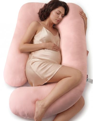 Momcozy Pregnancy Pillow for Sleeping - U Shaped Full Body Maternity Pillow - color: Cotton Blend - Pink