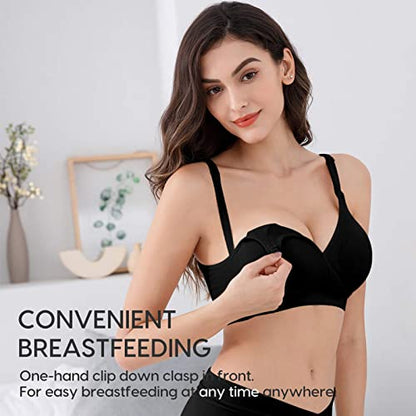 Vinfact 3 Pack Nursing Bras for Breastfeeding Women Maternity Bras - color: Black/Nude/Grey, size: Medium