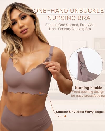 As Fairy Scalloped Nursing Bra Wireless Jelly Support Maternity Bra - color: Dark Brown, size: Medium