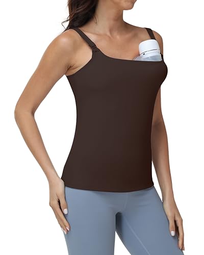 Foucome Nursing Tank Tops Stretch Nursing Cami with Built in Bra - color: Brown, size: Small