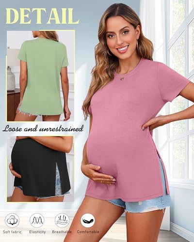 Ficerd 3 Pack Women's Maternity T Shirts - color: Black, Light Green, Pink, size: Small