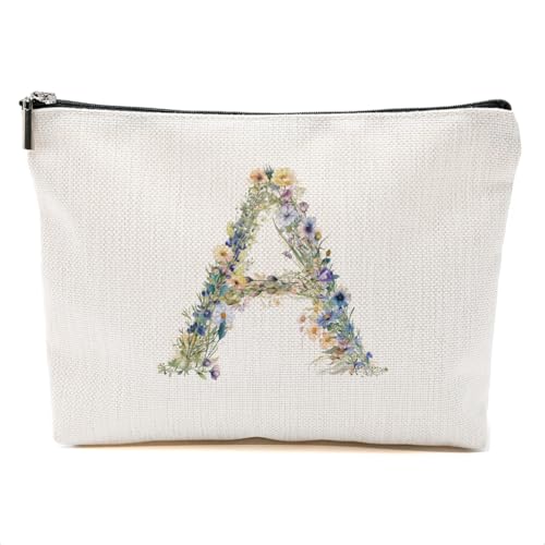 Flowers Initial Makeup Bag Personalized Cosmetic Bag, Letter A - color: Floral A, style: Floral