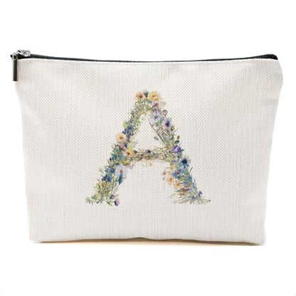 Flowers Initial Makeup Bag Personalized Cosmetic Bag, Letter A - color: Floral A, style: Floral