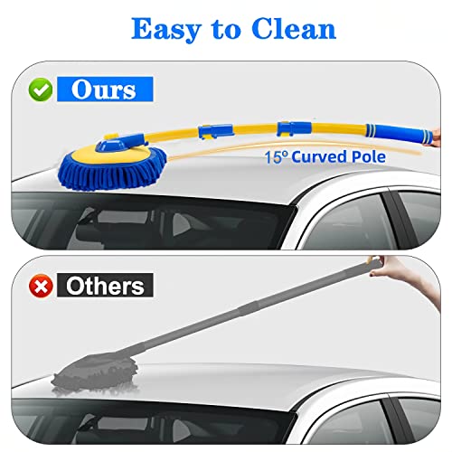 MVEQRRN 15°Curved Chenille Car Wash Brush Mop with Long Handle(Blue) - color: Blue-003