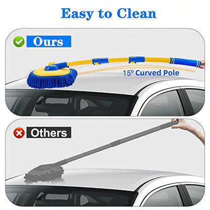 MVEQRRN 15°Curved Chenille Car Wash Brush Mop with Long Handle(Blue) - color: Blue-003