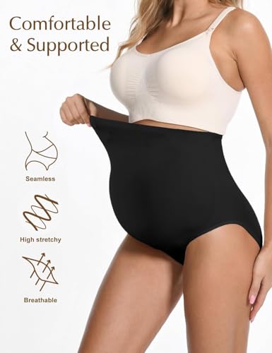 HOFISH Seamless Over-Bump Maternity Underwear, High-Waisted Panties - color: 2blacks, size: Medium