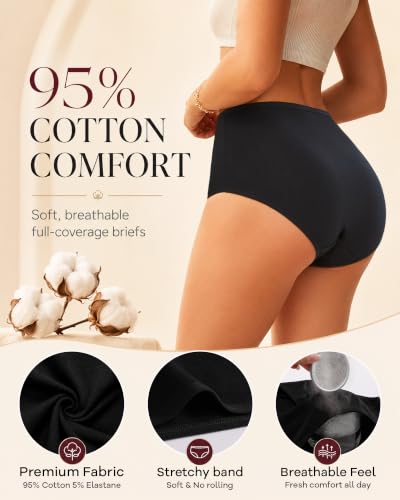 UNDER THE SEA Cotton Underwear Women High Waisted Full coverage Brief 5Pack - color: Black / White / Nude / Gray / Purple, size: 4X-Large