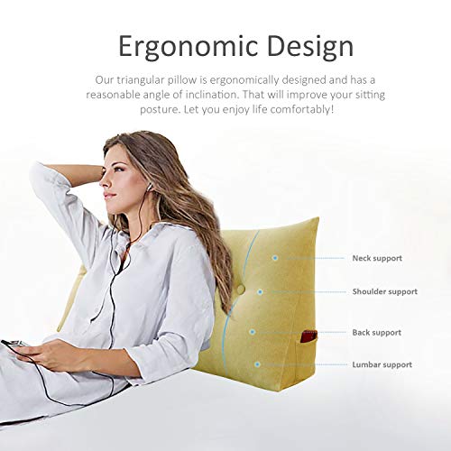 WOWMAX Wedge Body Positioners Pillow Reading Bedrest Throw Pillows Large Bolster Headboard Back Support Lumbar Cushion Pillow for Daybed with Removable Cover Linen Cotton Blend Pale Yellow Twin - color: Pale Yellow, size: Twin