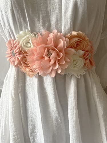 Flowers for Sashes Maternity Pregnancy Sash Belt for Baby Shower Wedding Bride - color: Blush