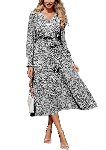 PRETTYGARDEN Womens Long Sleeve Boho Maxi Fall Floral Wedding Guest Dresses - color: Black, size: X-Large