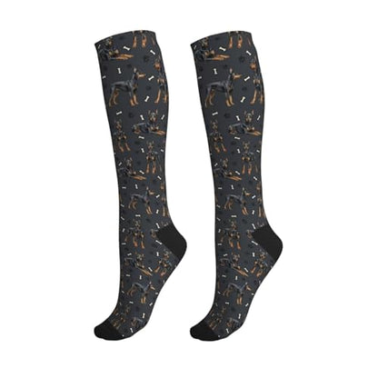 Cute Dog Compression Socks Women Men, Dog Lover Gift - color: Doberman