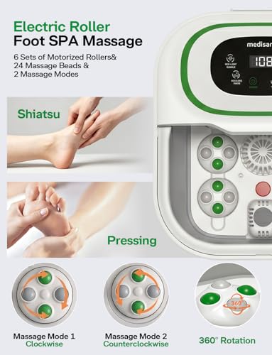 Medisana Collapsible Foot Spa, Foot Bath with Heat, Massage Rollers, Bubble - color: pearl white