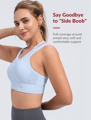 Yvette Front Closure Double Straps Sports Bra Running - color: Blue, size: (XX-Large) A/C