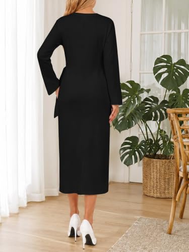 Yousify Women's Casual Maternity Dresses Tie Waist Pregnancy Clothes - color: Black, size: Medium
