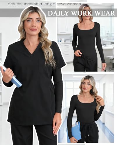 Xaatren 4 Pack Women's Underscrub Shirts Long Sleeve Tops - color: Black, Black, Black, Black, size: Large