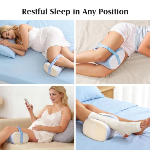 YFONG Knee Pillow for Side Sleepers, Breathable Memory Foam Leg Pillow Blue - color: Light Blue