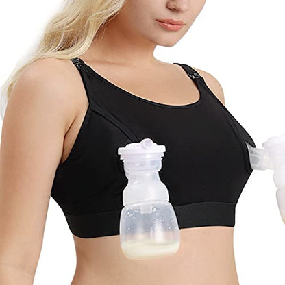 Momcozy Hands Free Pumping & Nursing Bra, Adjustable Cotton Breast Pump Bra - color: Black, size: Medium