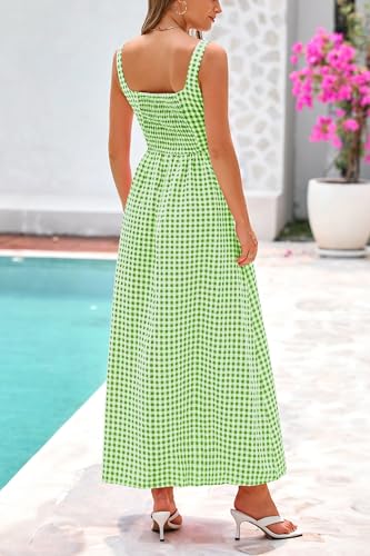 PRETTYGARDEN Women's Summer Gingham Maxi Long Dress - color: Green, size: Small