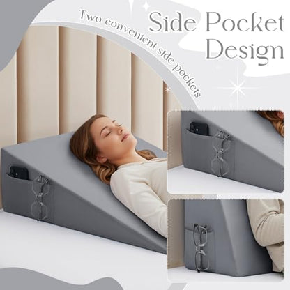 INVGEEXI Light Grey Bed Wedge Pillow Cover, 25" L x 25" W x 8" H - color: Light Grey, size: 25x25x8 Inch