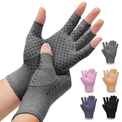 DRNAIETY 2-Pair Arthritis Compression Gloves for Hand Arthritis, Fingerless - color: Grey, size: Large