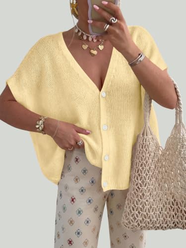 PRETTYGARDEN Womens 2026 Summer Oversized Cardigans Sweaters - color: Yellow, size: Medium