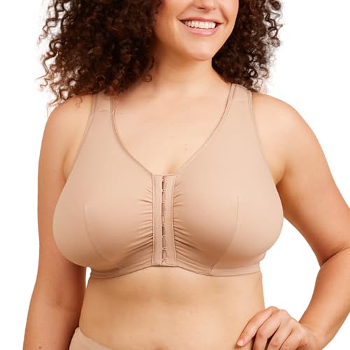 LEADING LADY, Meryl, Front-Closure Cotton Bra, Comfort Sleep for Women, Breathable, Unlined, Full Coverage, Wireless, 36A-56H - color: Warm Taupe, size: 40A/B