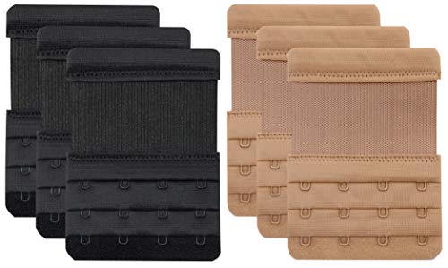 Tamlien 4 Hook Bra Extenders,Stretchy Soft Comfortable Bra Strap Extender - color: Skin Color/Black- 6 Pcs Pack