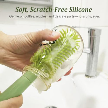 Travel Baby Bottle Cleaner Kit, 6-in-1 Brush Set for Bottles & Pumps - color: Green
