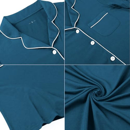 Ekouaer Womens Nightgown Button Down Sleepshirts Night Gown Sleep Shirts Night Shirts - color: Blue Green, size: Medium