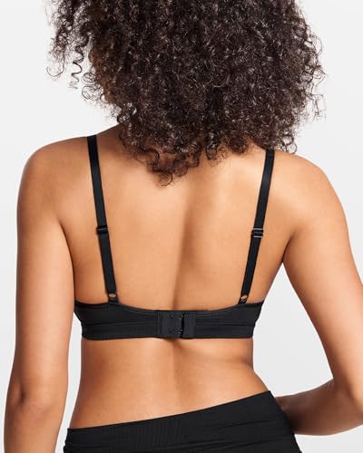 Natrelax Modal Ribbed V Neck Bralette - color: Black, size: Medium
