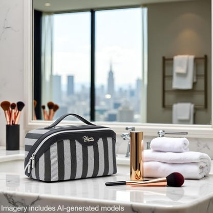 BOYATU Travel Makeup Bag for Women: 3 Pcs Set Striped Make up Bag,Black - color: A-4-Black