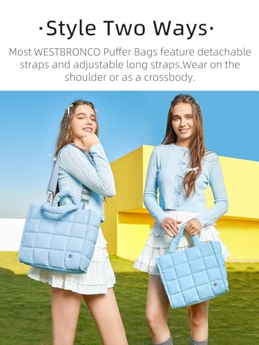 WESTBRONCO Small Puffer Tote Bag for Women Quilted Crossbody Bags - color: Medium-blue