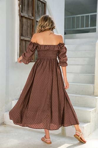 R.Vivimos Women Summer Cotton A Line Flowy Long Dresses - color: Brown#2, size: Large