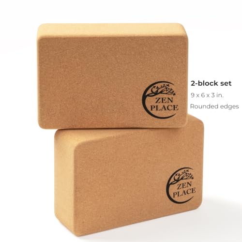 Cork Yoga Blocks 2 Pack – High Density Natural Cork Blocks for Yoga, Pilates, Stretching, Balance & Flexibility