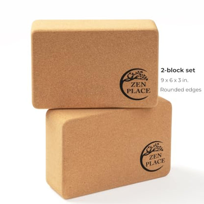 Cork Yoga Blocks 2 Pack – High Density Natural Cork Blocks for Yoga, Pilates, Stretching, Balance & Flexibility
