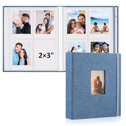 vivinin 2PCS Polaroid Photo Album, 2x3 Inch Pockets Mini Photo Album for 104 Pockets Hold 208 Pictures, Linen Hardcover Polaroid Album Book for Photos, Family Anniversaries, Baby Vacations (Blue) - color: Blue