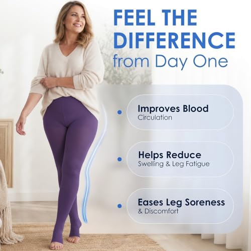 ABSOLUTE SUPPORT Compression Pantyhose 20-30mmHg, Opaque, Purple, 3X-Large - color: Purple, size: 3X-Large