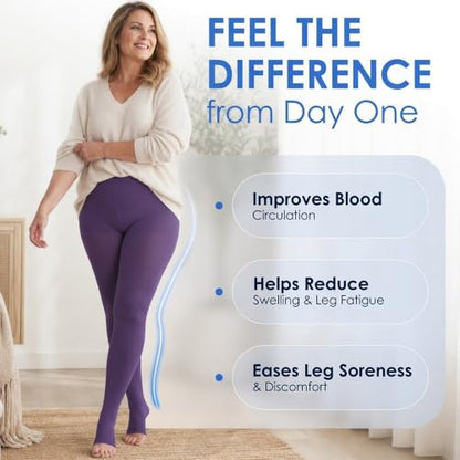 ABSOLUTE SUPPORT Compression Pantyhose 20-30mmHg, Opaque, Purple, 3X-Large - color: Purple, size: 3X-Large