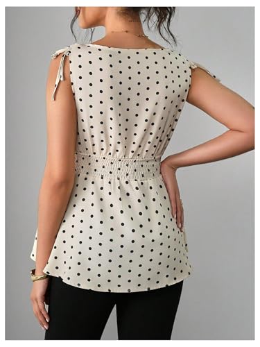 SweatyRocks Maternity Polka Dots Tops Bow Tie Shoulder Peplum Babydoll Tops - size: Large