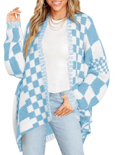 Saodimallsu Womens Checkered Cardigan Sweater - color: Blue, size: X-Large