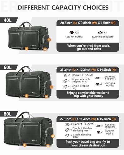 Gonex 150L Foldable Travel Duffle Bag with Shoe Compartment, Lightweight - color: Gray, size: 150L