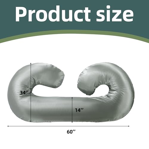 BALAPET Silky Satin Pregnancy Pillow Cover (ONLY Pillowcase), C Shaped Large Luxurious Smooth Maternity Pillow Cover with Hidden Zip, Soft & Breathable Pillow Protector for Side Sleeper, Dark Grey - color: Dark Grey