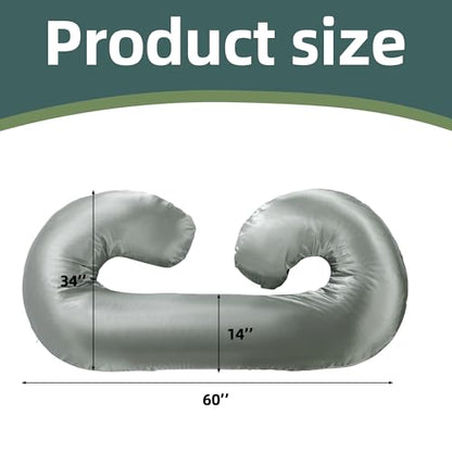 BALAPET Silky Satin Pregnancy Pillow Cover (ONLY Pillowcase), C Shaped Large Luxurious Smooth Maternity Pillow Cover with Hidden Zip, Soft & Breathable Pillow Protector for Side Sleeper, Dark Grey - color: Dark Grey