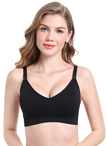 Suekaphin Nursing Bra 5pack Wireless V Neck Maternity Nursing Bra Bralette Low Cut Sleeping Breastfeeding with Extenders - color: Black/Nude/White/Gray/Lightblue, size: Large