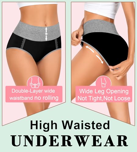 MISSWHO Cotton High Waisted Womens Underwear Soft Stretch Breathable Full Coverage Ladies Panties(Regular & Plus Size) - color: Multicolor-c, size: Large