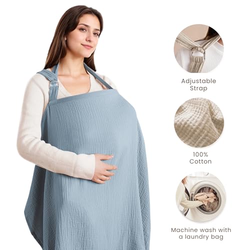 Konssy Muslin Nursing Cover Up for Breastfeeding with Rigid Hoop - color: Blue
