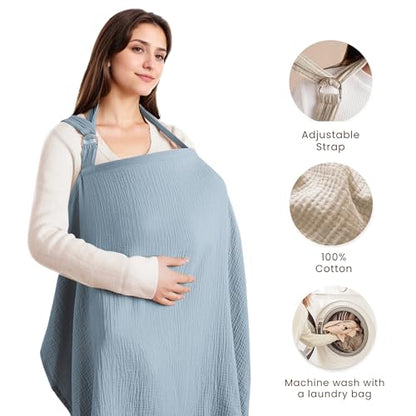 Konssy Muslin Nursing Cover Up for Breastfeeding with Rigid Hoop - color: Blue