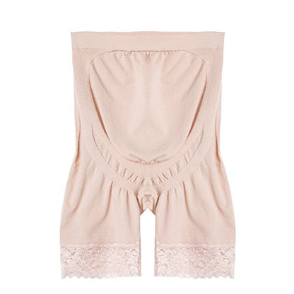 “Baby Bump” Premium Maternity Underwear, High Waisted Mid-Thigh Pregnancy Panty Prevent Chaffing - color: Beige, size: Medium